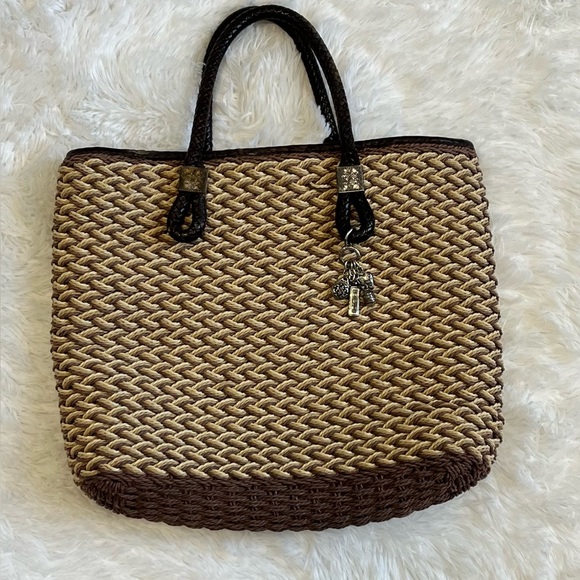 BRIGHTON Braided Straw Wicker Woven Brown Shopper Tote - Picture 2 of 16